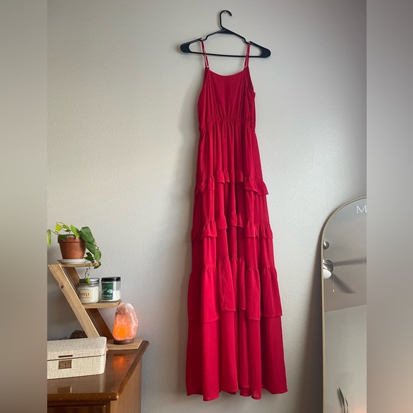 Red Ruffle Maxi Dress - Picture 2 of 5
